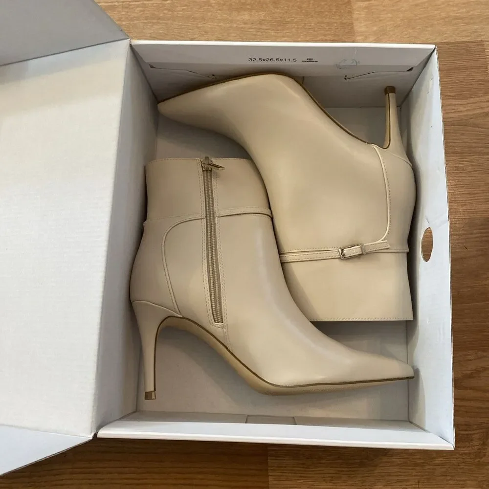 Calvin Klein Women’s Vivera Buckle Strap Stiletto Dress Booties Ivory 7.5M NIB - Picture 4 of 10